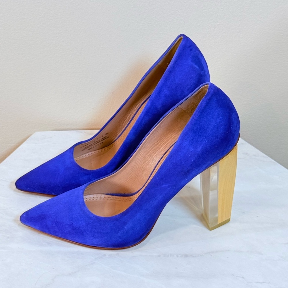 🔥Tory Burch Women's Cobalt Blue Suede Pointed Toe Pumps Block Heel Size 5 EC🔥